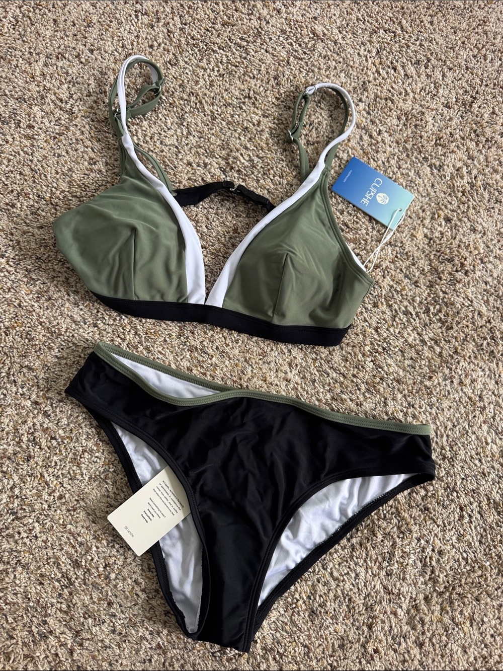 NWT Cupshe Olive Colorblock Bikini Set top M bottoms S - Picture 4 of 5